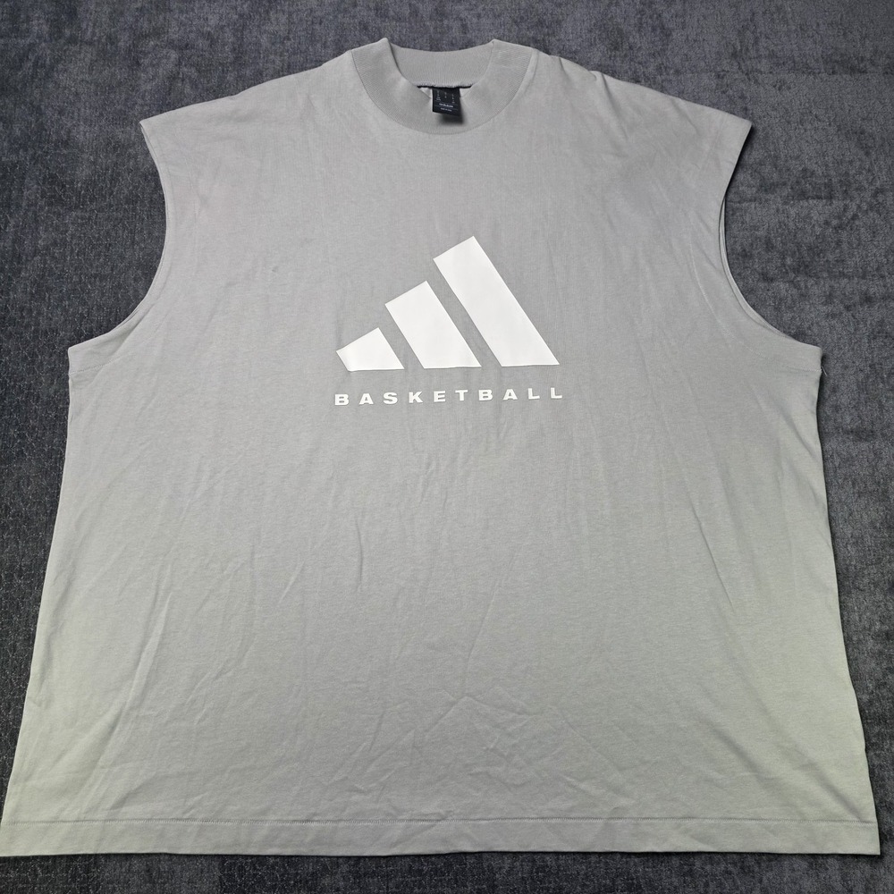 Adidas Basketball Sleeveless T Shirt Mens XL Metallic Gray Athletic Cutoff Top